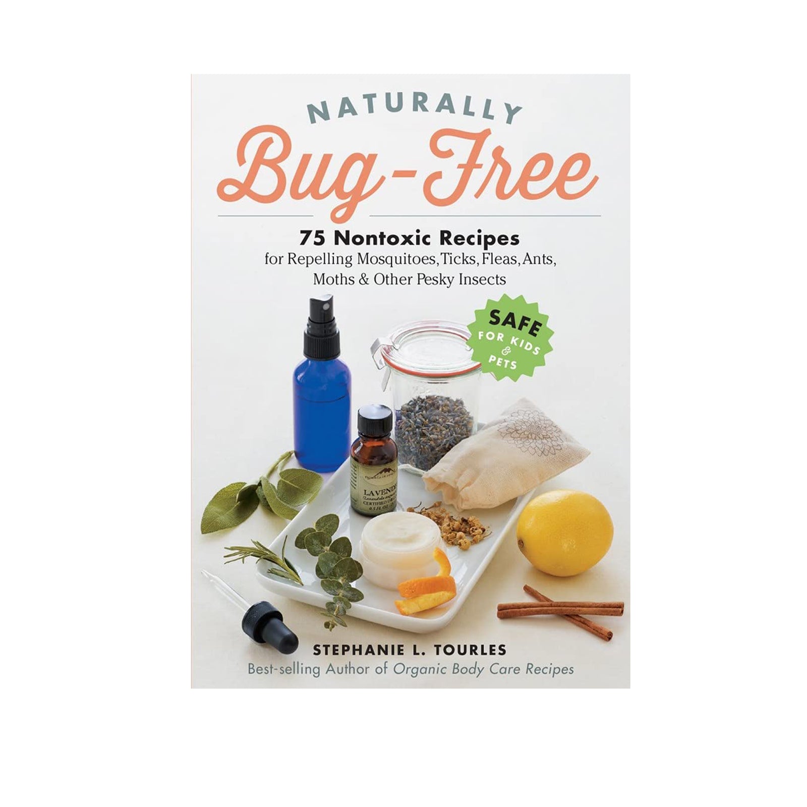 Book cover of 'Naturally Bug-Free' with ingredients and a title on a white background