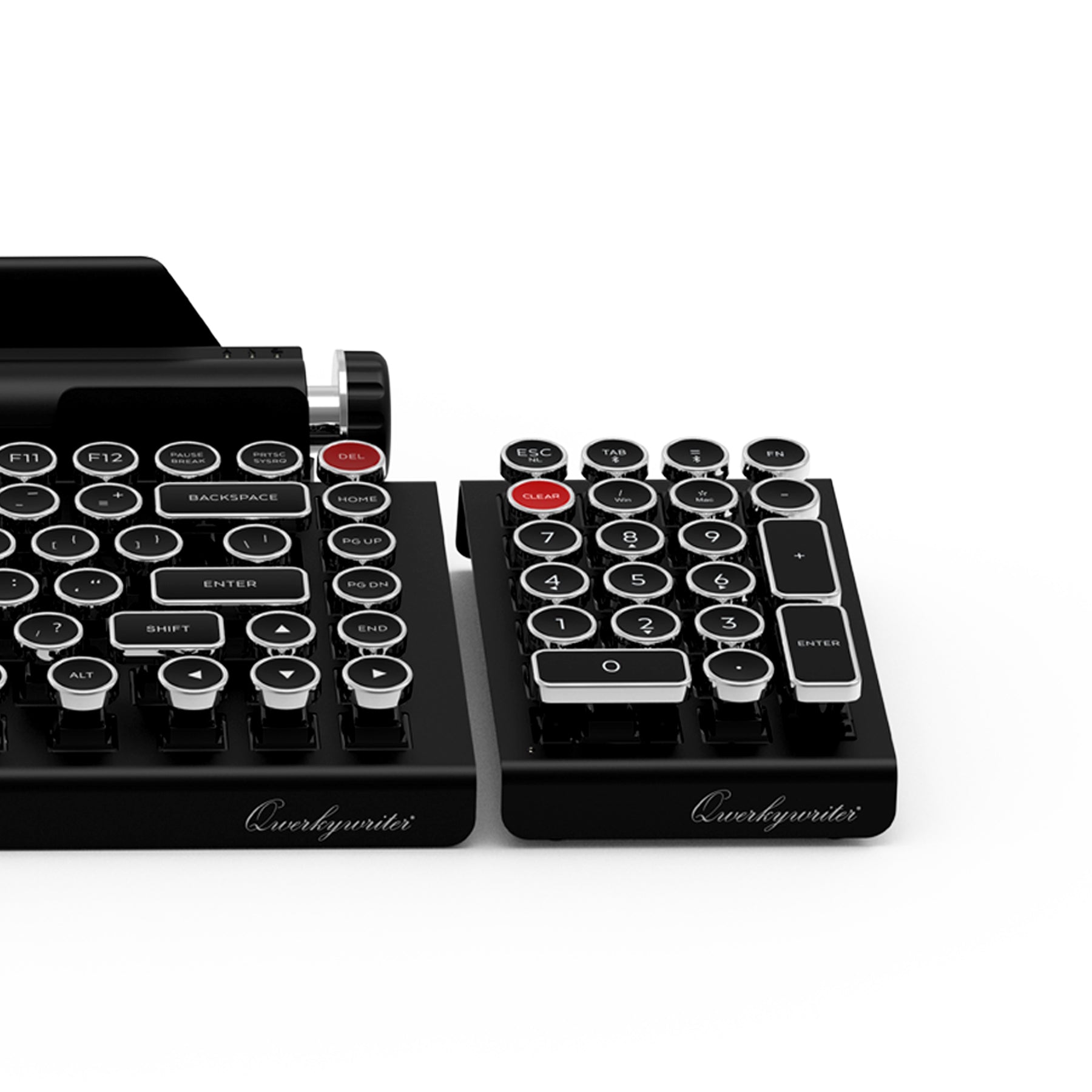 Black Qwerkywriter keyboard on a white background
