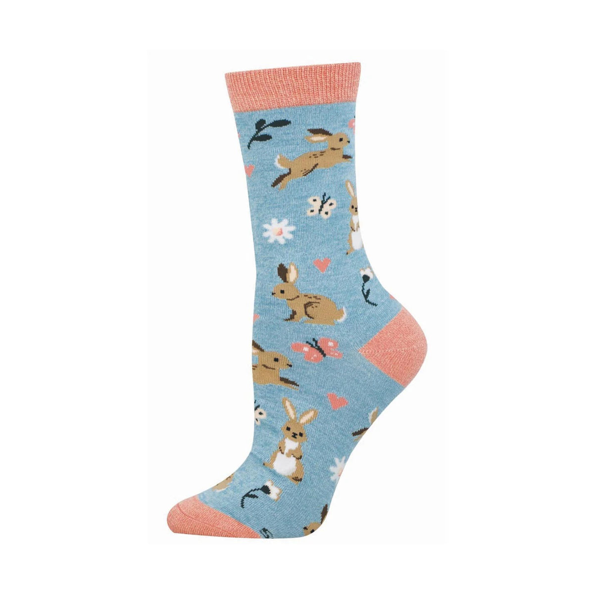 Sock with rabbit pattern on a blue background