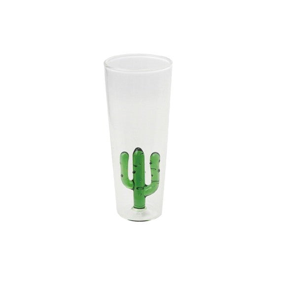 Add a touch of desert charm to your barware collection with this unique shot glass featuring a miniature glass cactus inside. Perfect for serving up tequila shots or other fun cocktails at your next gathering. Material: glass Dimensions: 4.25" x 1.5"