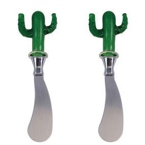 This set of two stainless steel spreading knives have a unique glass cactus-shaped handle is not only stylish but also highly functional. Made from durable stainless steel, this knife is built to last and is easy to clean. Perfect for butter, spreads, jams, jellies and more. Set of two Materials: Stainless steel, glass Hand wash Dimensions each knife: 5" x 1.75"