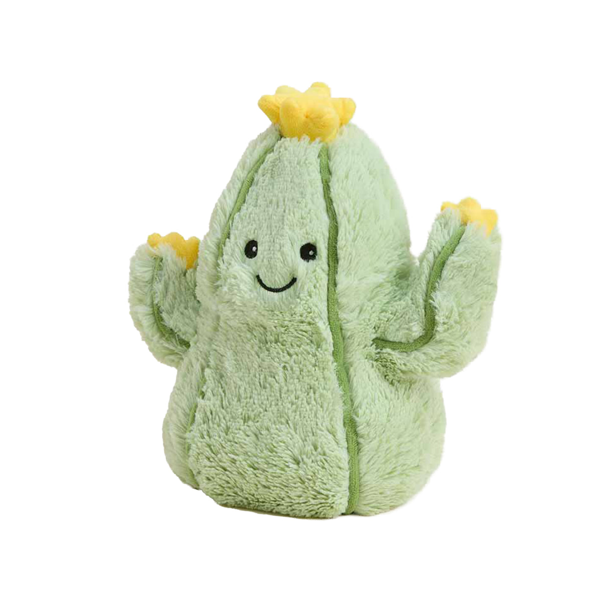 Plush cactus toy with a smiling face on a white background