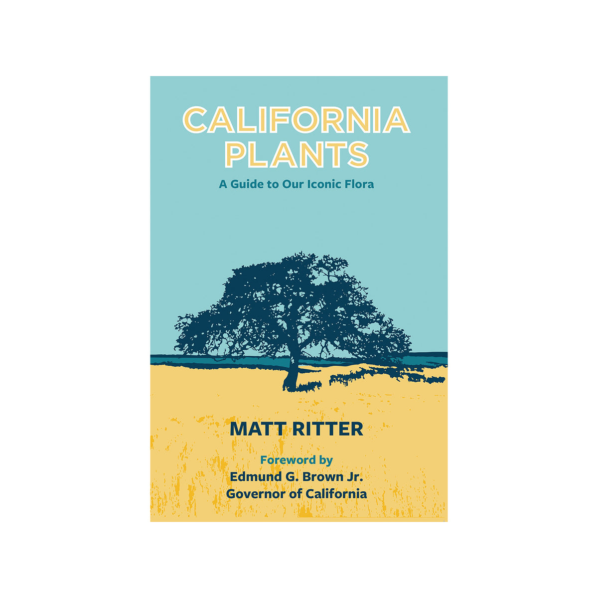 Book cover of 'California Plants' with a tree silhouette on a blue and yellow background