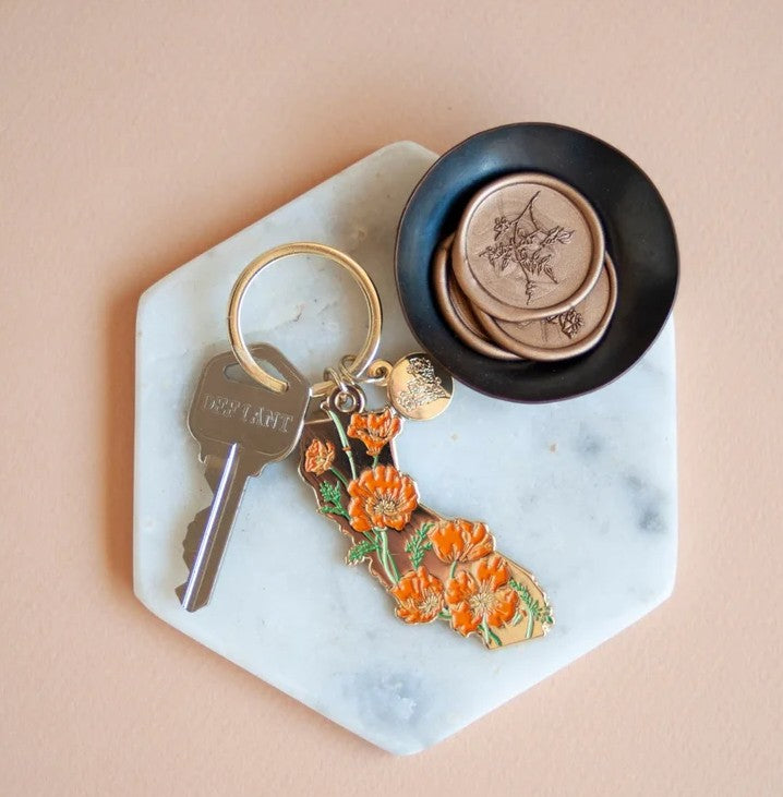CALIFORNIA POPPY GOLD ENAMEL KEYCHAIN