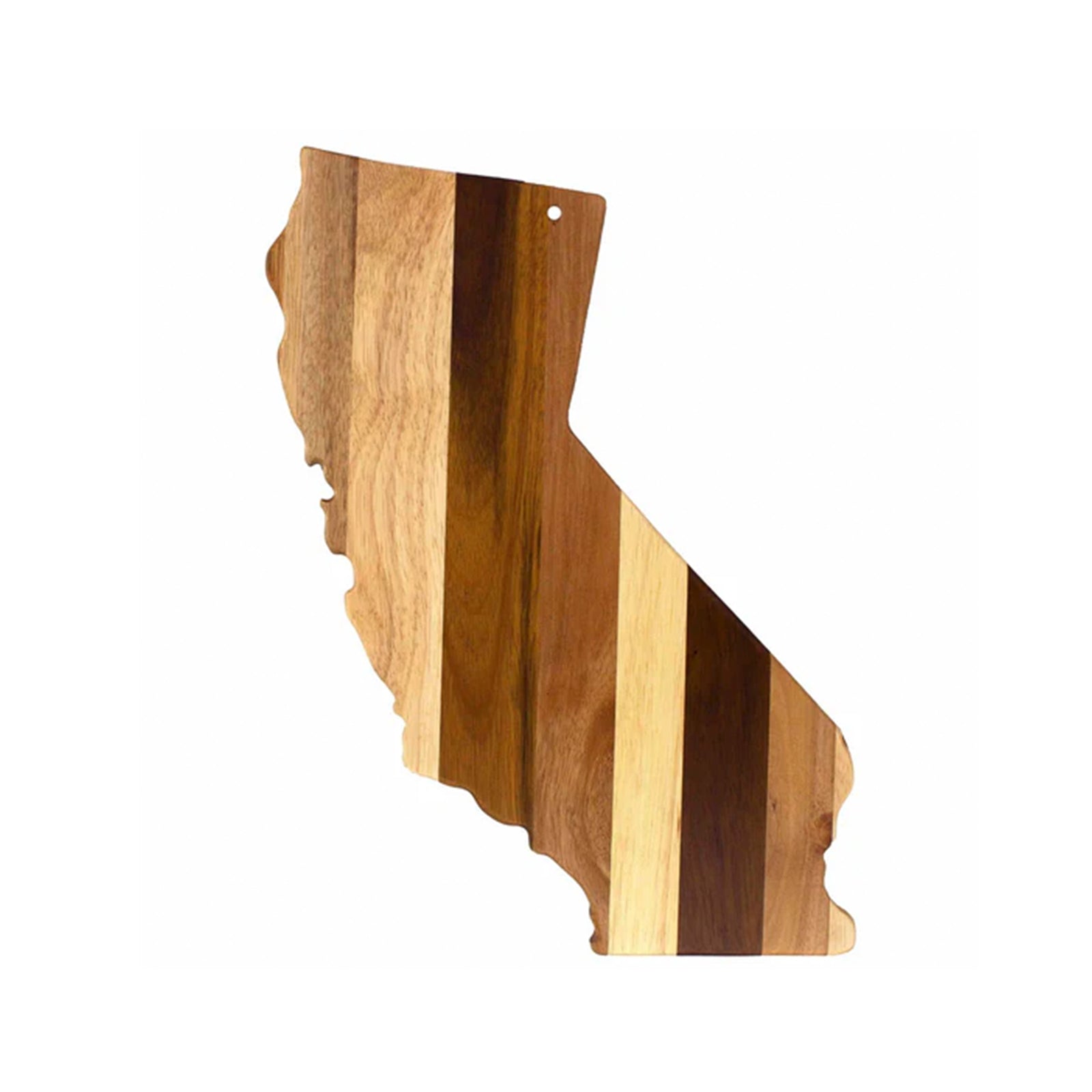 Wooden cutting board shaped like the state of California on a white background