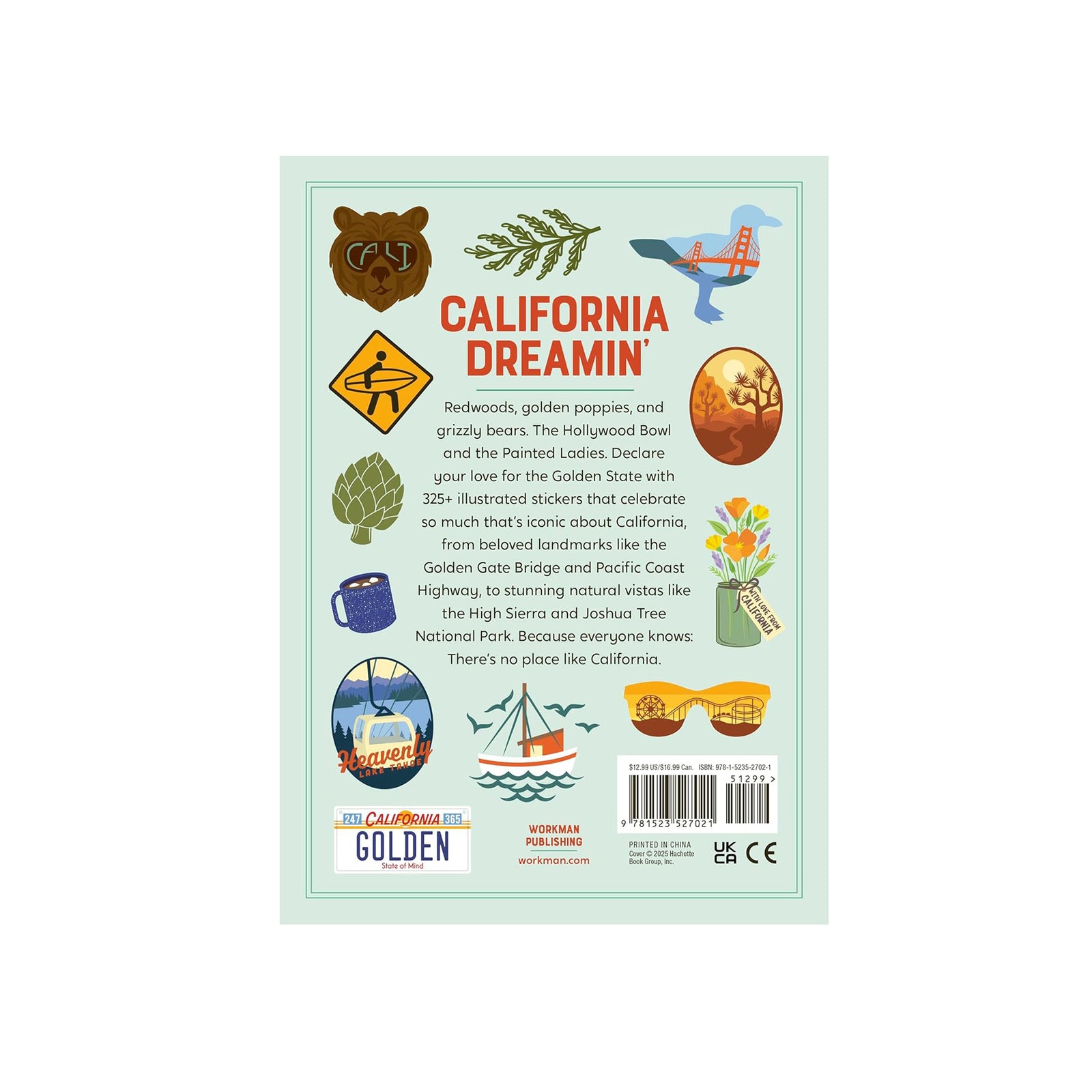 Sticker book cover titled 'I Love California' with various illustrations on a white background
