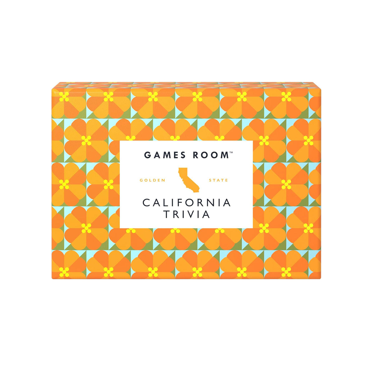 Box of &#39;California Trivia&#39; game by Games Room with geometric pattern