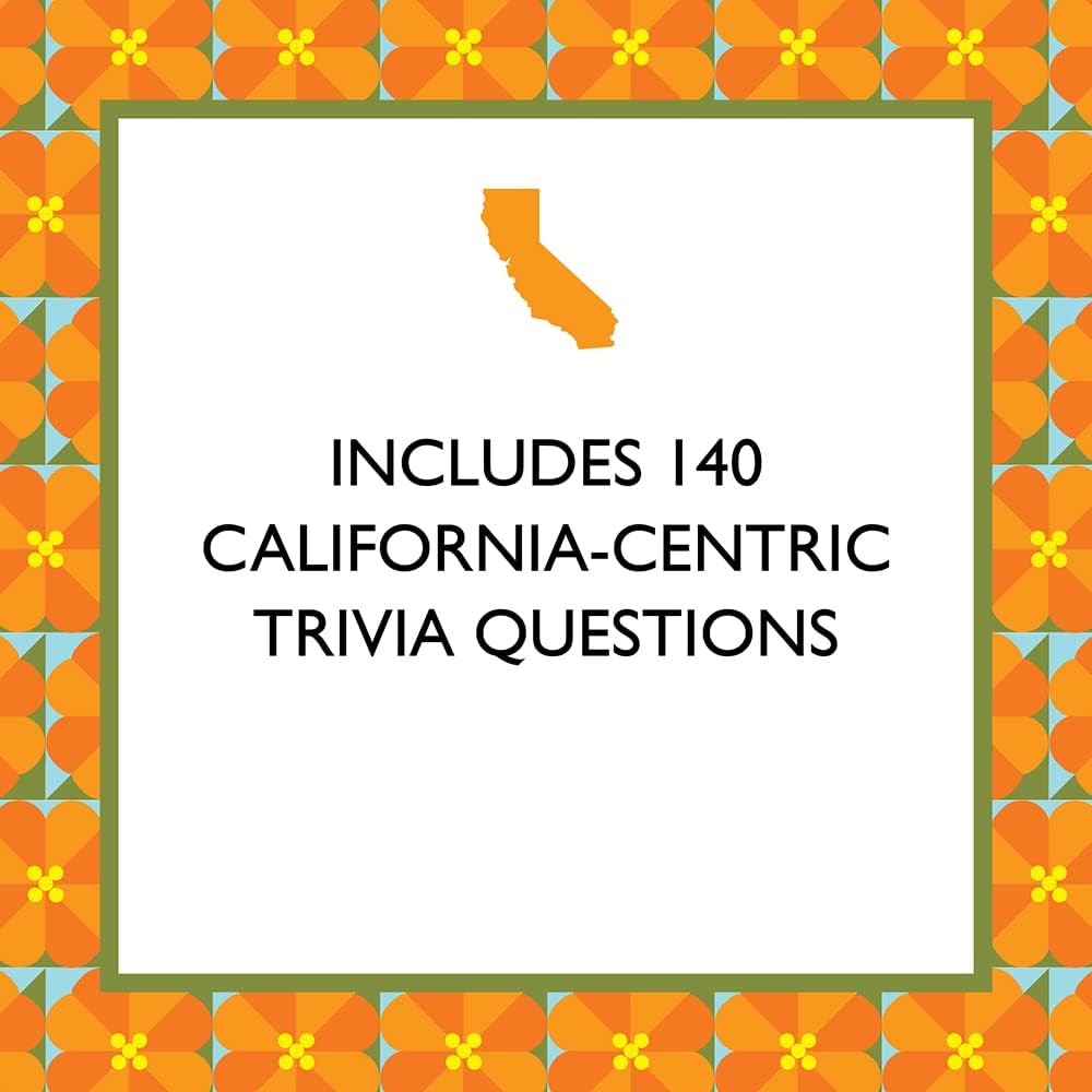 Box of 'California Trivia' game by Games Room with geometric pattern