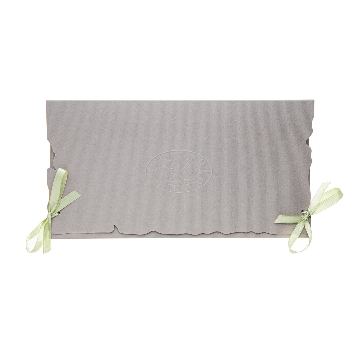 Gray envelope with green ribbons on a white background