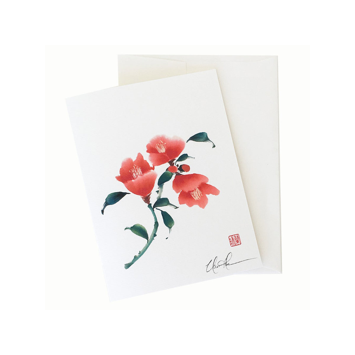 Artistic depiction of red flowers on a white background
