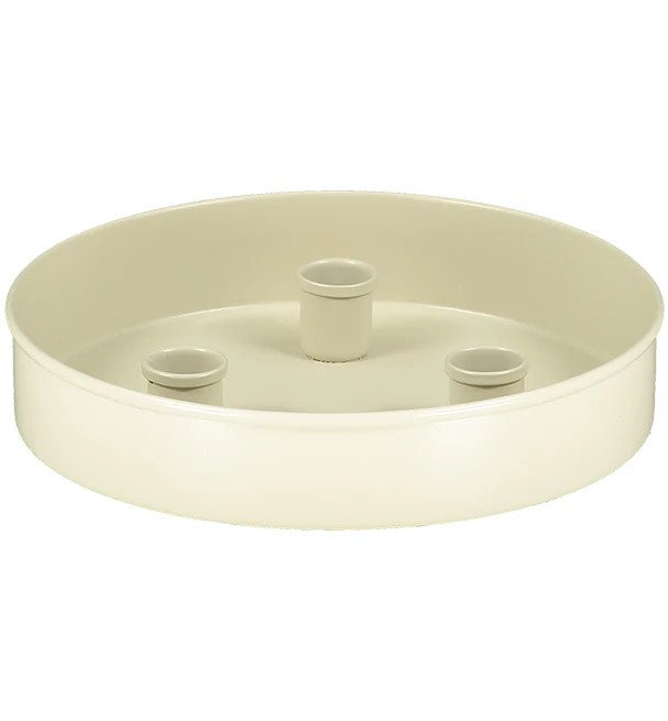 This striking yet straightforward candle holder will help you effortlessly create a stunning table centerpiece. Simply add taper candles, and if desired, flowers or other decor at the base. The sleek, neutral design makes it easy to customize for any occasion. Material: Powder-coated steel Dimensions: 8" diameter, 1.5" depth