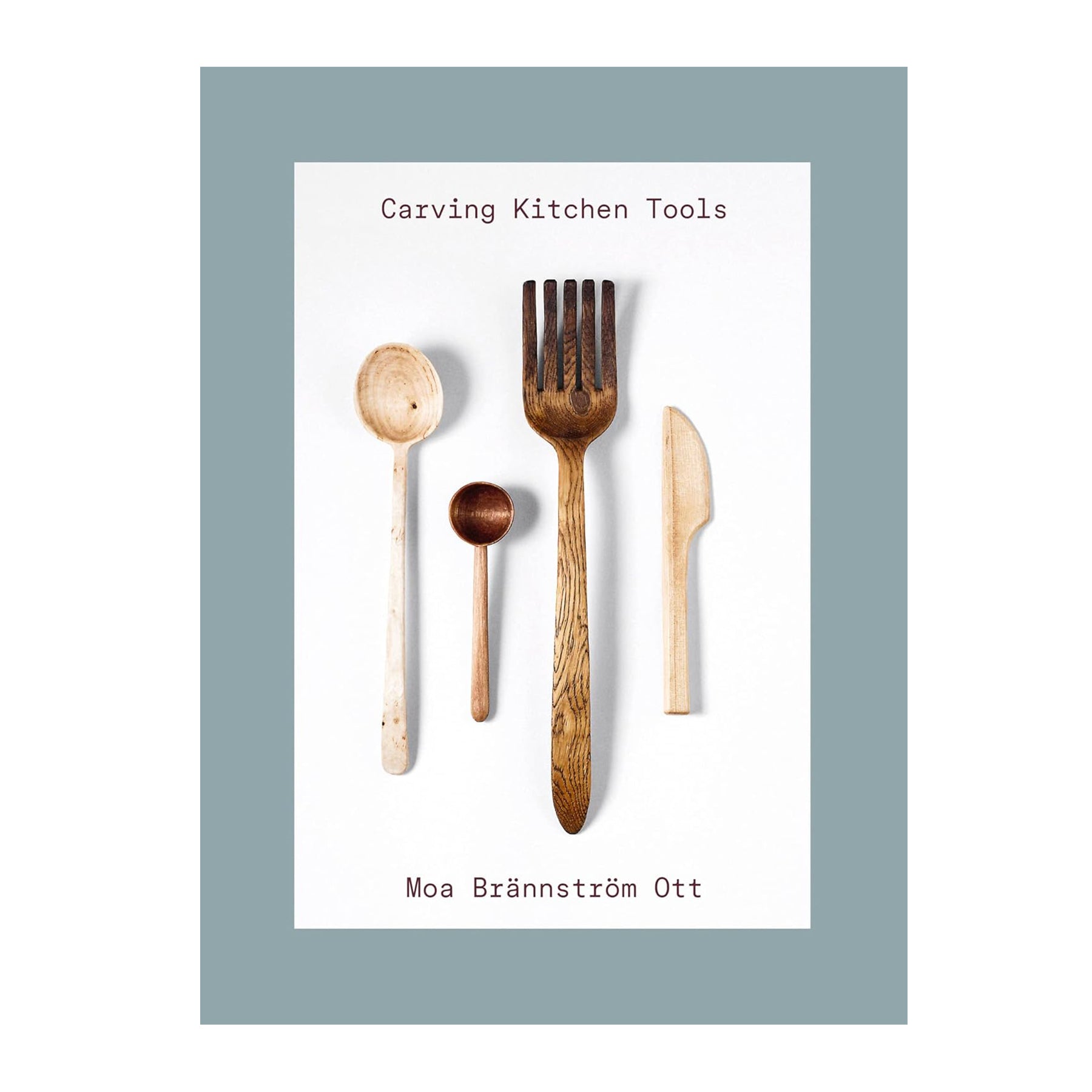 Book cover with images of wooden kitchen tools on a white background