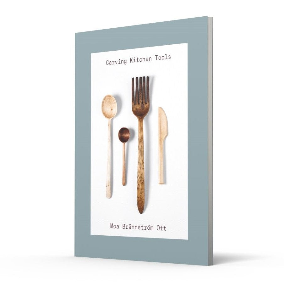 Book cover with images of wooden kitchen tools on a white background