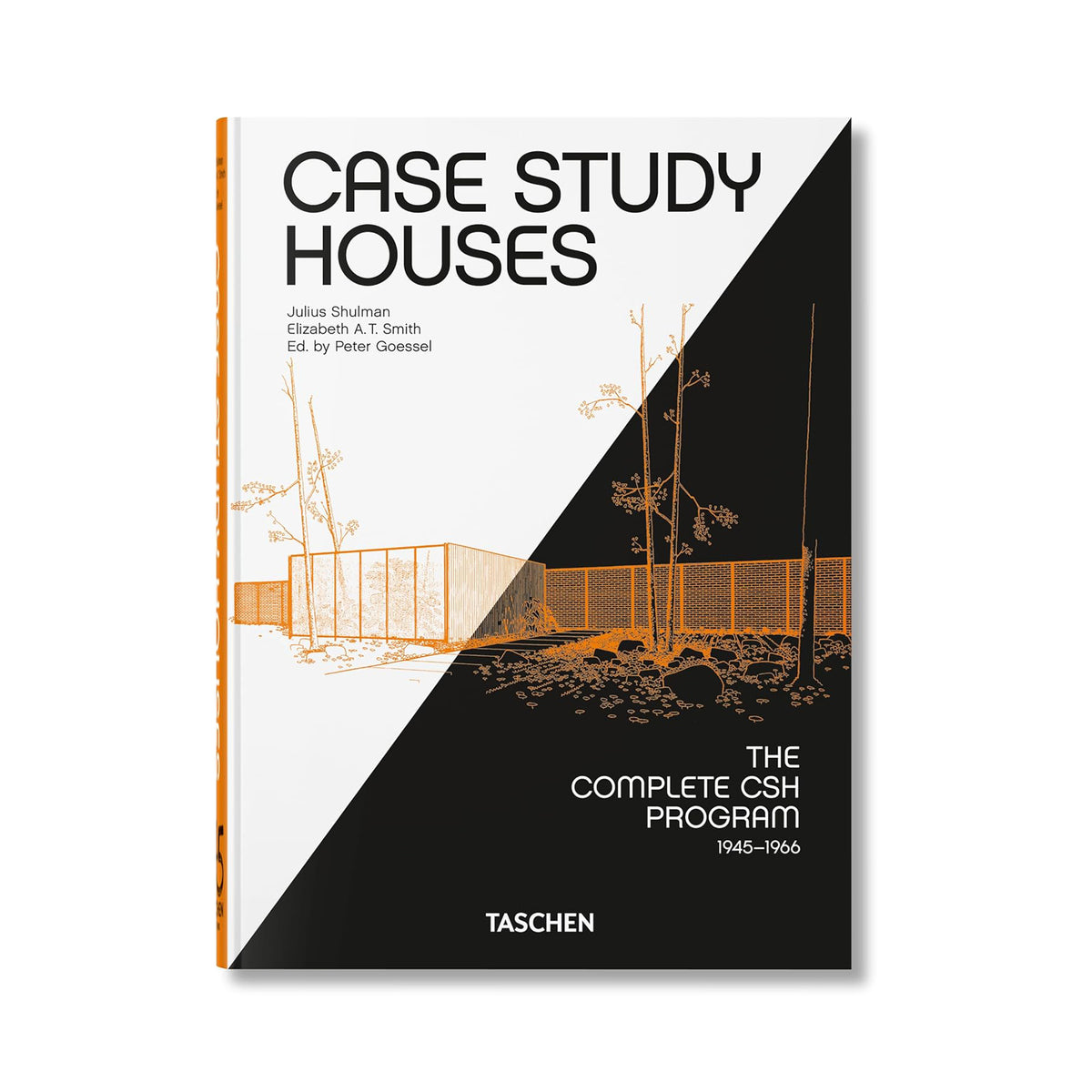 Book cover of &#39;Case Study Houses&#39; by Taschen with architectural illustrations on a white background