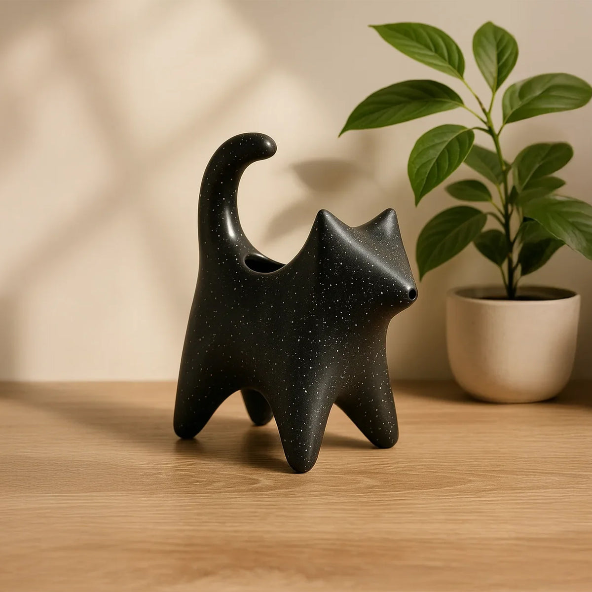 CERAMIC BLACK CAT WATERING JUG