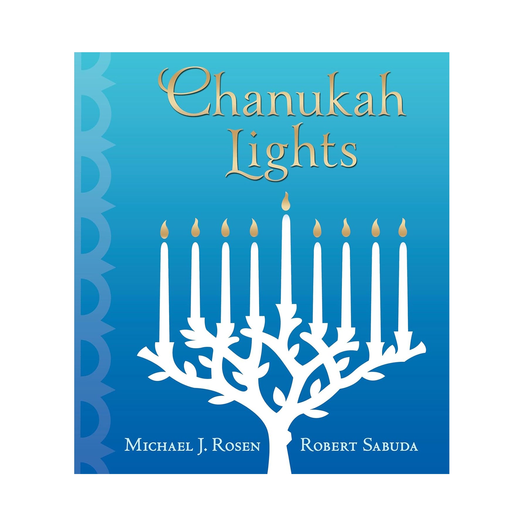 Book cover of 'Chanukah Lights' with a menorah design on a blue background