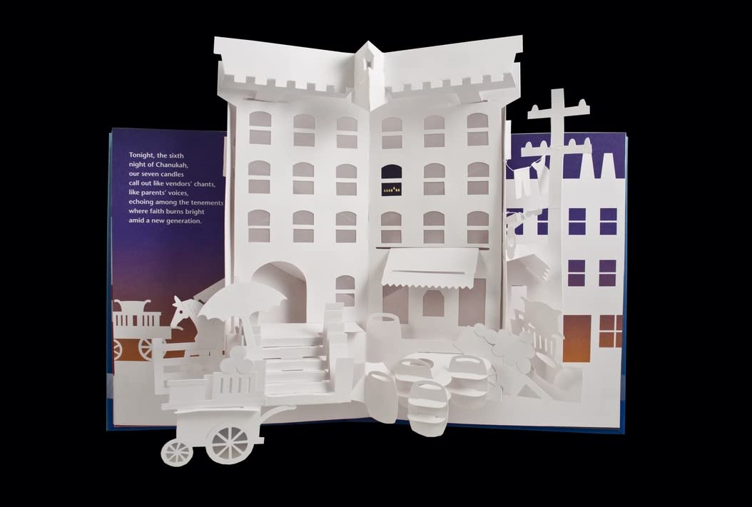 Book cover of 'Chanukah Lights' with a menorah design on a blue background