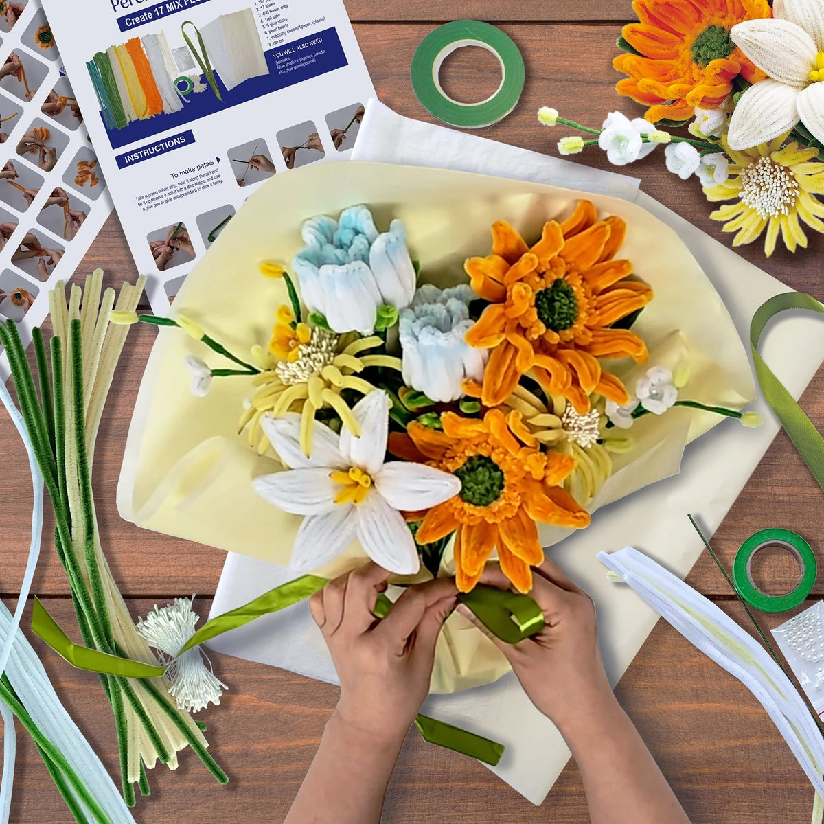 CHENILLE FLOWER BOUQUET MODEL KIT ORANGE