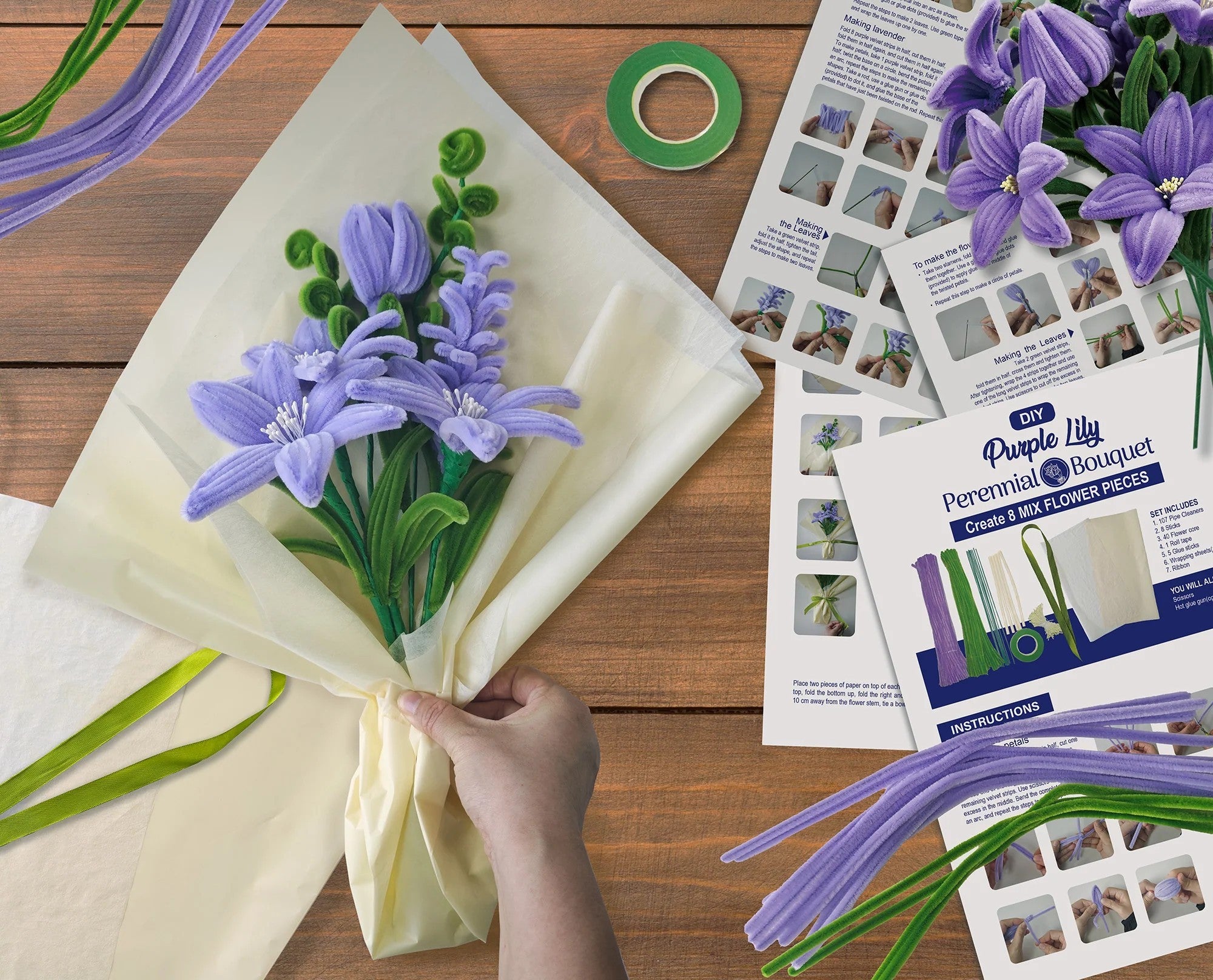 purple lily flower bouquet Hands Craft DIY Chenille Craft Kit