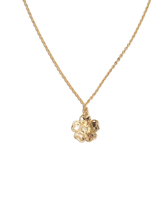 This pretty golden necklace features a delicate cherry blossom in full bloom. This 14K gold-plated pendant necklace is presented on an earth-friendly backer card made of seed paper that can be planted to grow a medley of springtime blossoms. 14K gold-plated 16-inch chain with a 3-inch extension.