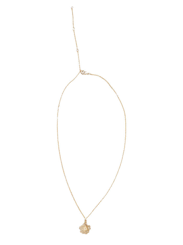 This pretty golden necklace features a delicate cherry blossom in full bloom. This 14K gold-plated pendant necklace is presented on an earth-friendly backer card made of seed paper that can be planted to grow a medley of springtime blossoms. 14K gold-plated 16-inch chain with a 3-inch extension.