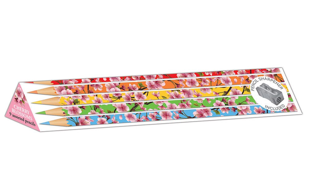 With spring comes a fanfare of color with the arrival of spring flowers and blossom. This set of nine colored pencils celebrates both the rainbow of colors, and the cherry blossoms which the Spring season is beloved for. Set of 9 assorted color pencils, 7" long Metal sharpener included.