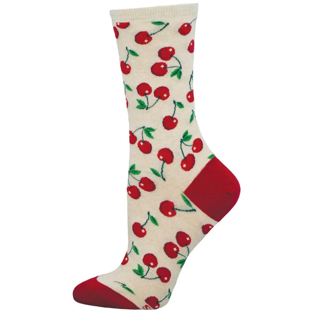 Reach for these sweet, fun socks every time your outfit needs a little lift! Without a doubt, these socks will be the cherry on the sundae of your sock collection. Size: S/M 9-11 (Women's Shoe Size 6-10.5 and Men's Shoe Size 5-9) Fiber content: 49% Cotton, 49% Nylon, 2% Spandex