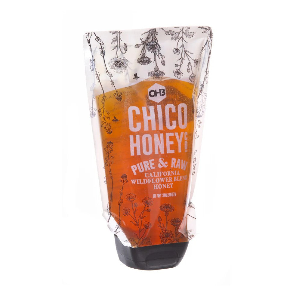 A plastic pouch of California wildflower blend honey