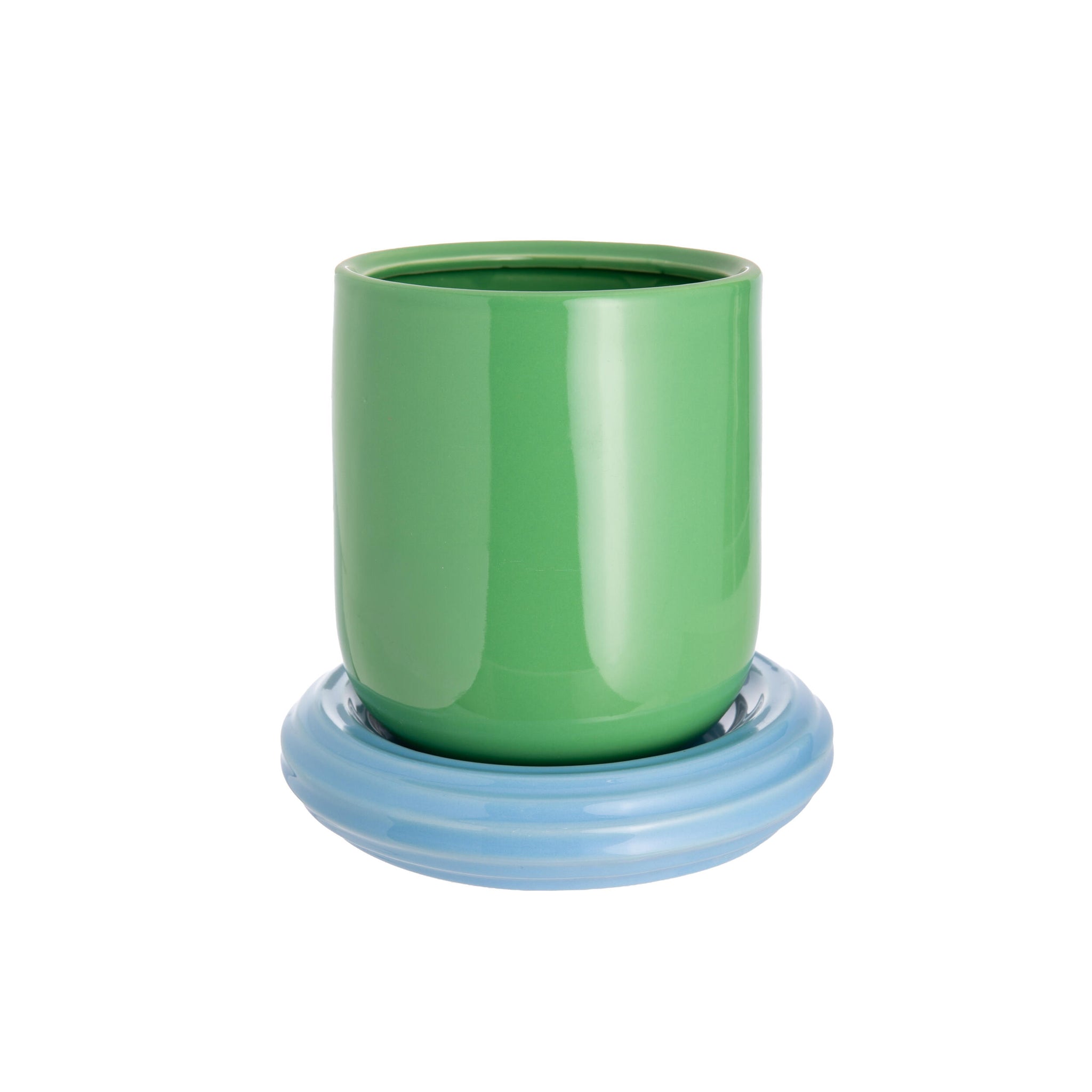 green ceramic planter saucer CHURROS TWO-COLOR PLANTER & SAUCER