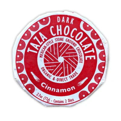 Stone ground, organic Mexican-style dark chocolate discs with warm cinnamon spice. These rustic, minimally processed discs let you experience chocolate with true grit! Two delicious chocolate discs in each package, perfect for sharing. 50% 2.7 oz Vegan. 