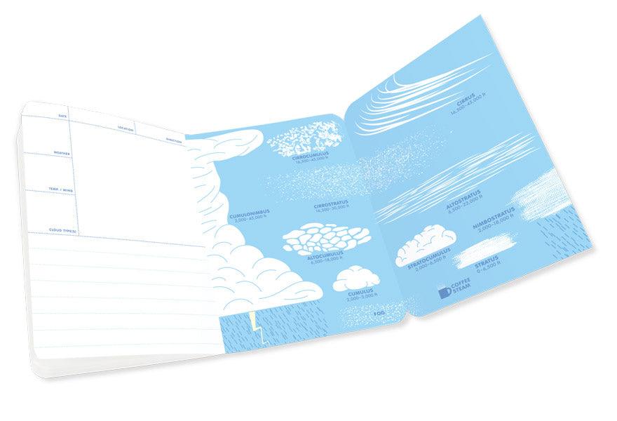 This delightful Cloud spotting notebook comes with several nice features to help get your head into the clouds: a guide to cloud and weather symbols, a list of cloud nomenclature terms, and a cloud identification chart, so you can immediately start recognizing the clouds overhead. Pages: 48. Dimensions: 7" x 4.75".