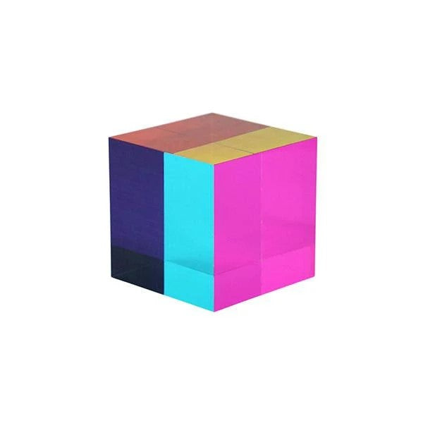 The CMY cube is a sensory toy to help you view different colors. Each face of the translucent cube is coated in electromagnetically subtractive materials, which are cyan, magenta, or yellow. When you twist and turn the cube, it creates new combinations of color. Dimensions: approx. 3" x 3" x 3" Recommended age: 12+