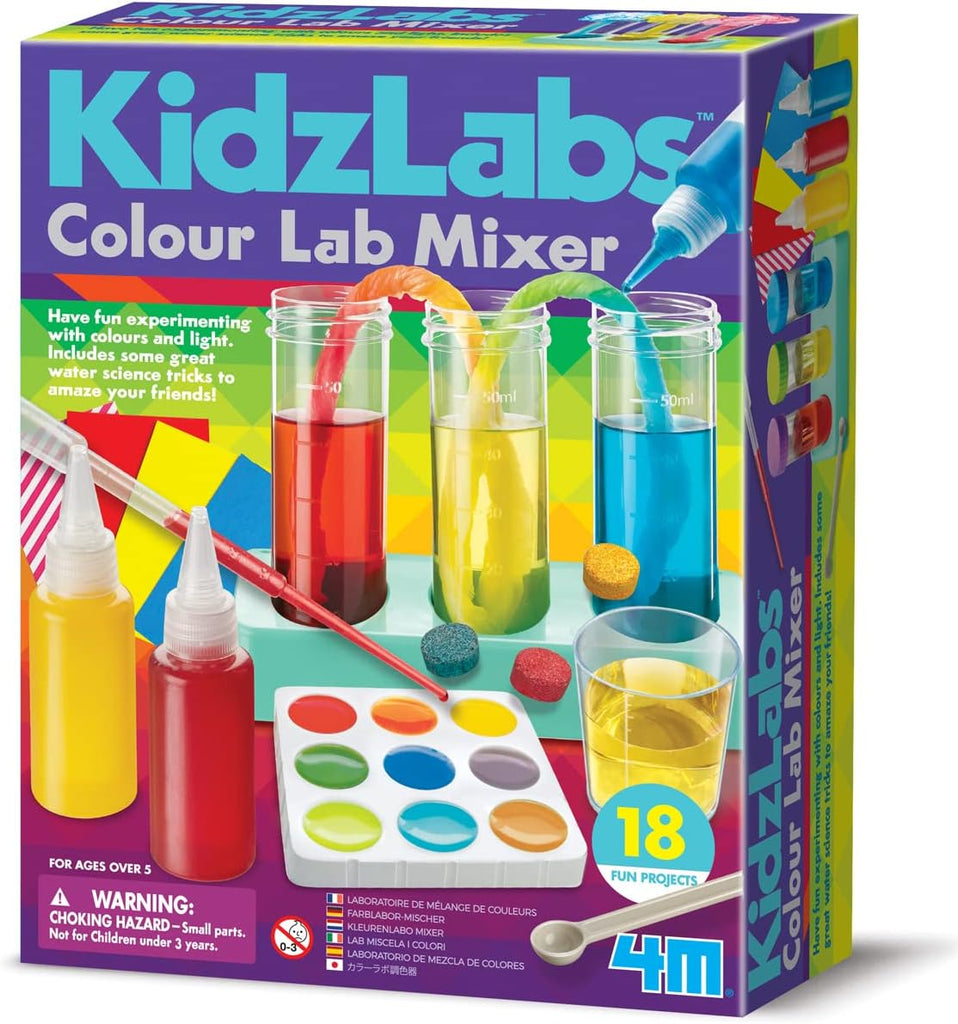 Have fun experimenting with colors and light with this activity-packed kit. Includes 17 different experiments with detailed, easy-to-follow instructions. This authentic STEM kit will keep your child engaged for hours and help them to learn about science and color. Recommended for age 5 years and up.