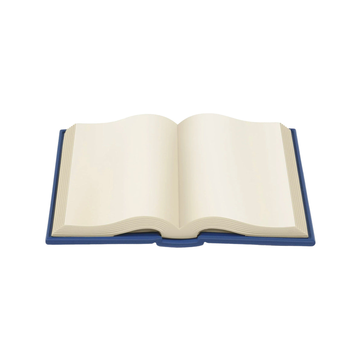 A spoon rest shaped like an open book on a white background.