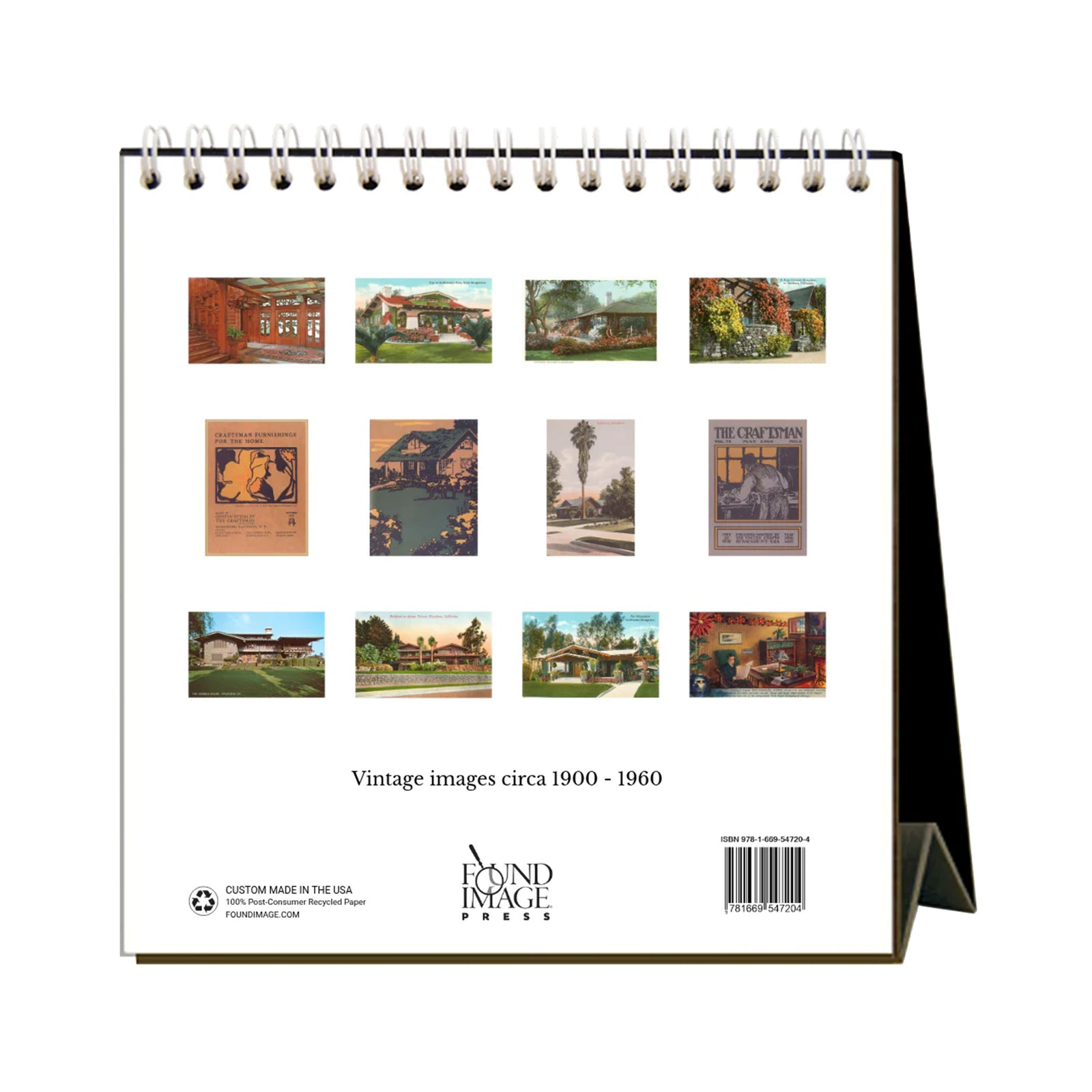 Easel style 2027 desk calendar featuring vintage images of Craftsman style buildings on a white background.