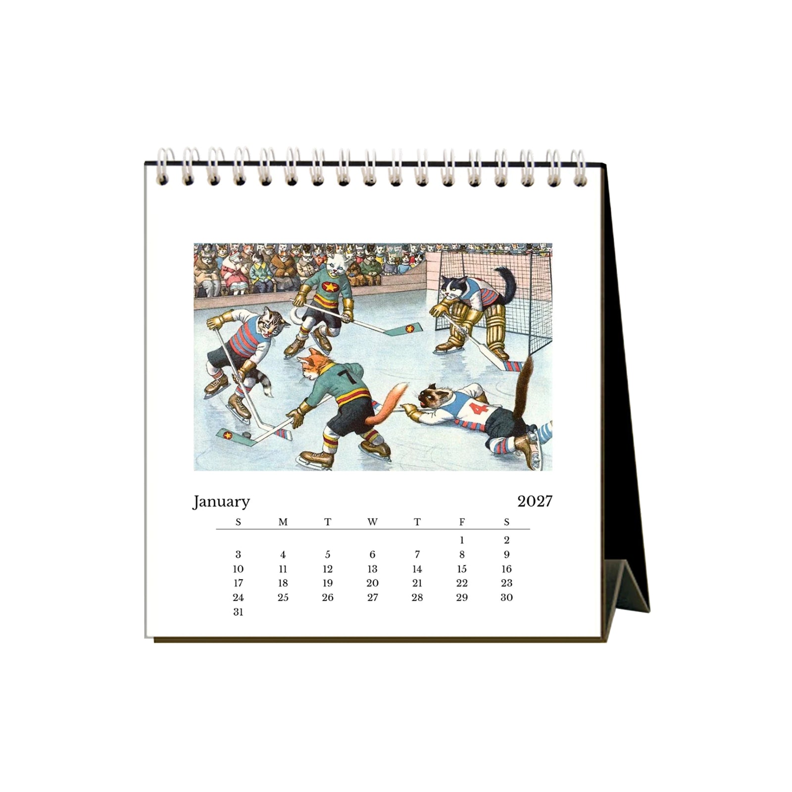 2027 desk calendar featuring illustrations of cats from the 1950s