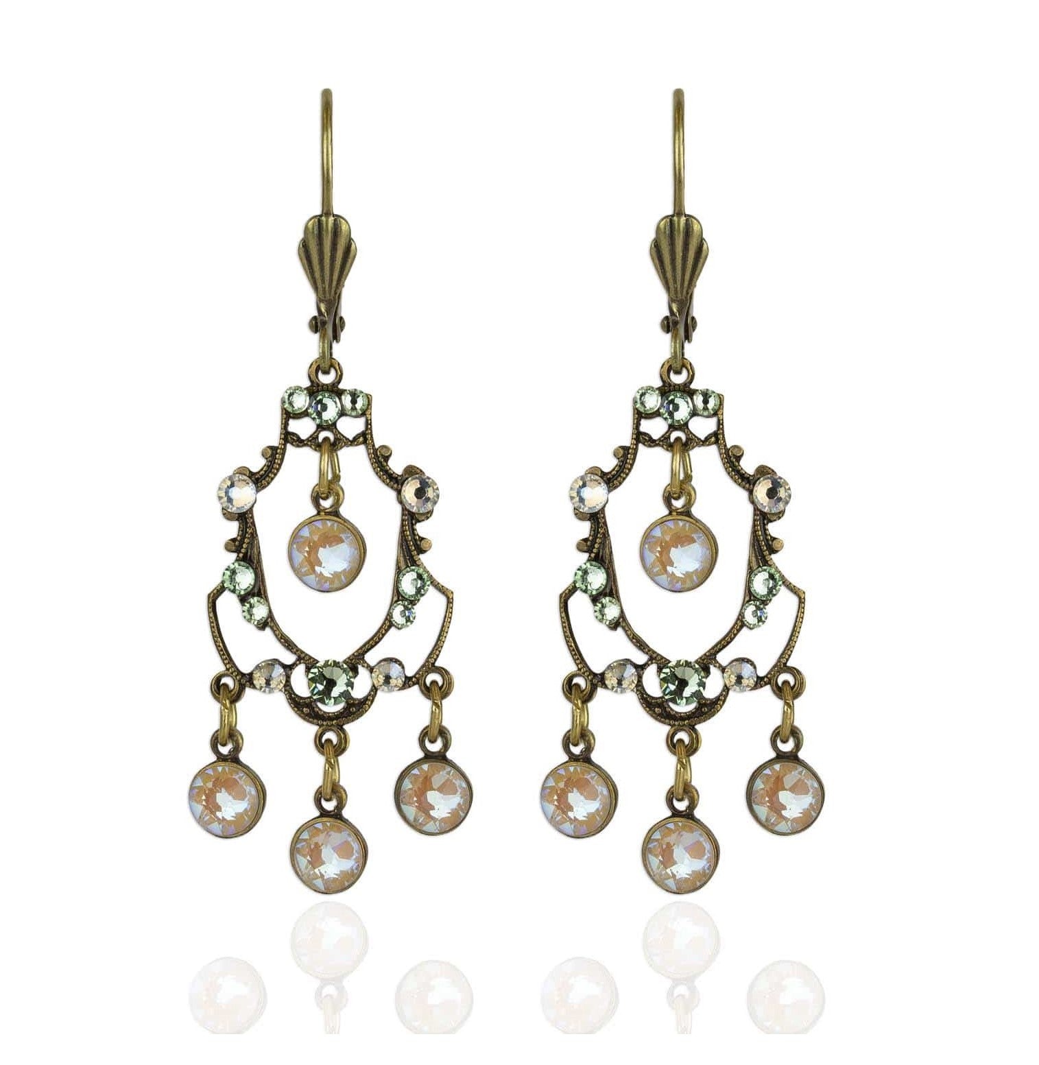 thumbnail image 2 of Vintage Style Clip-On Chandelier Earrings - Antique Silver/Gold Brass With Crystal Beads 2 of 13