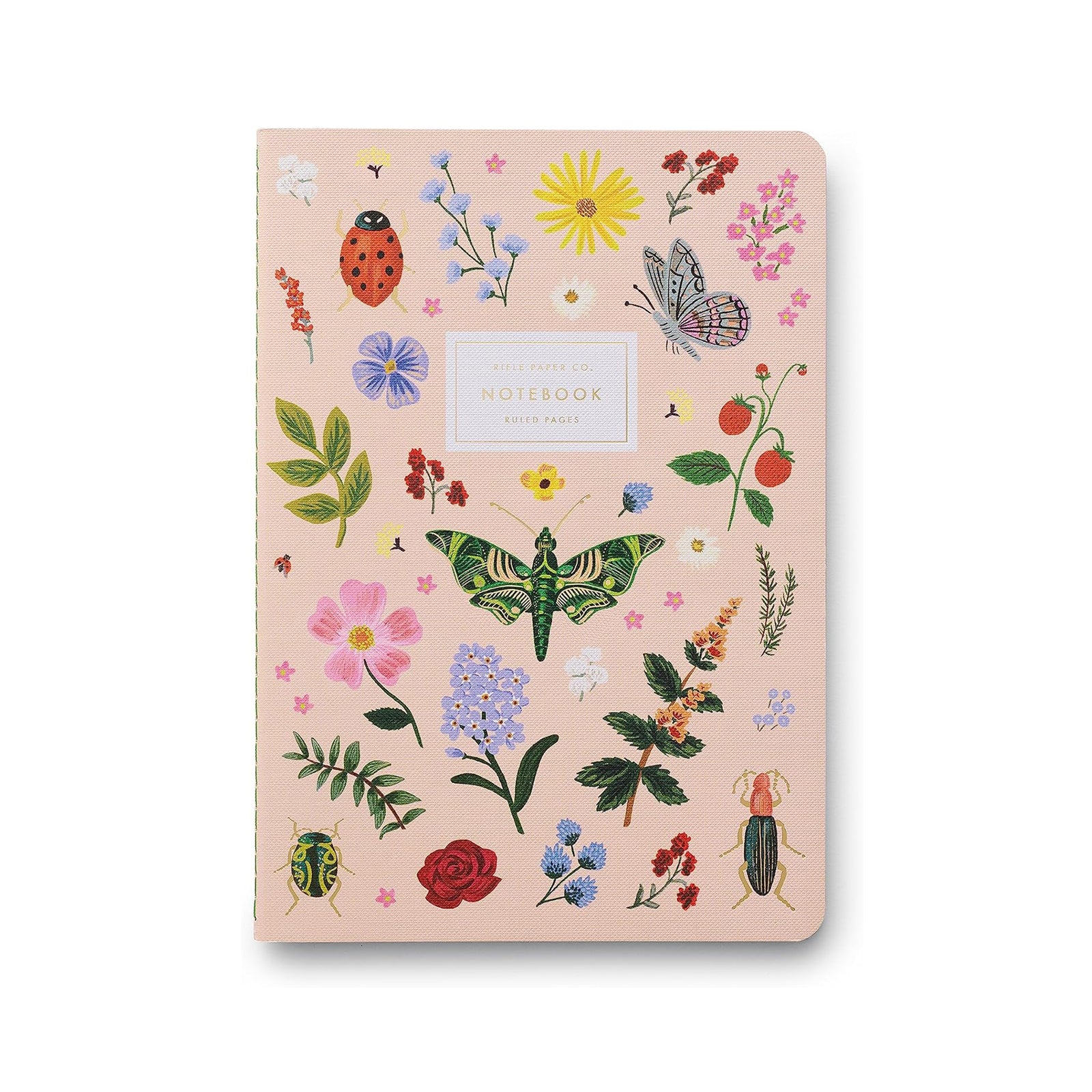 Set of notebooks with floral and insect designs on a white background
