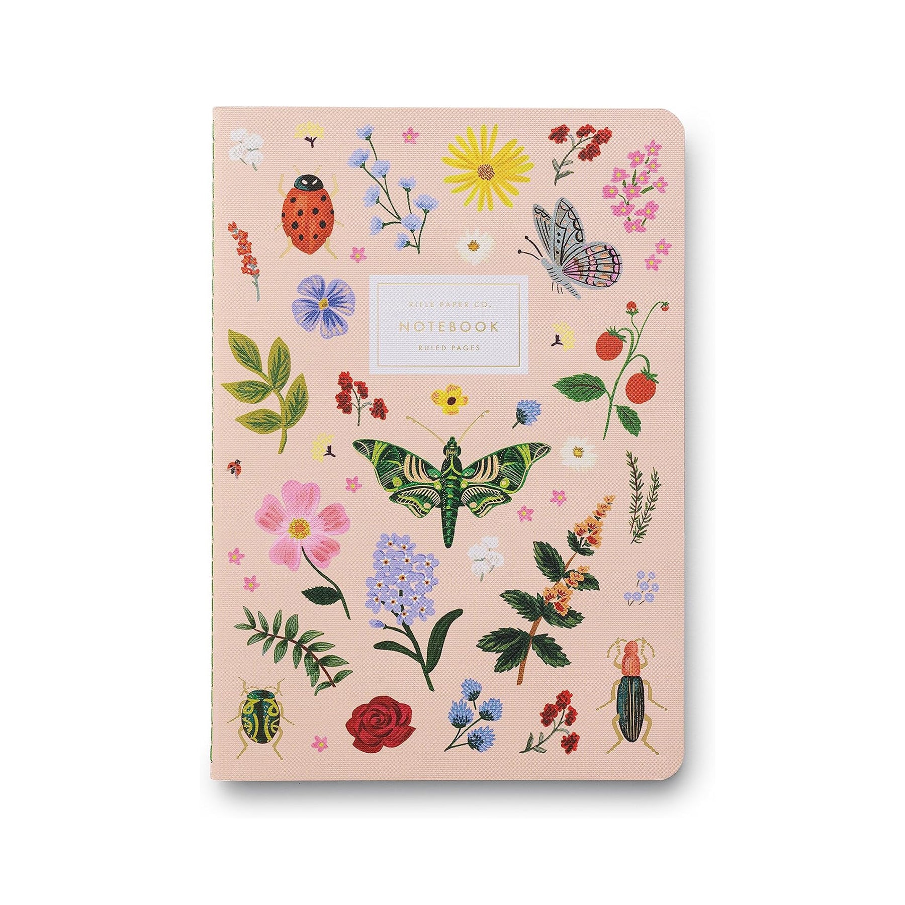 Set of notebooks with floral and insect designs on a white background