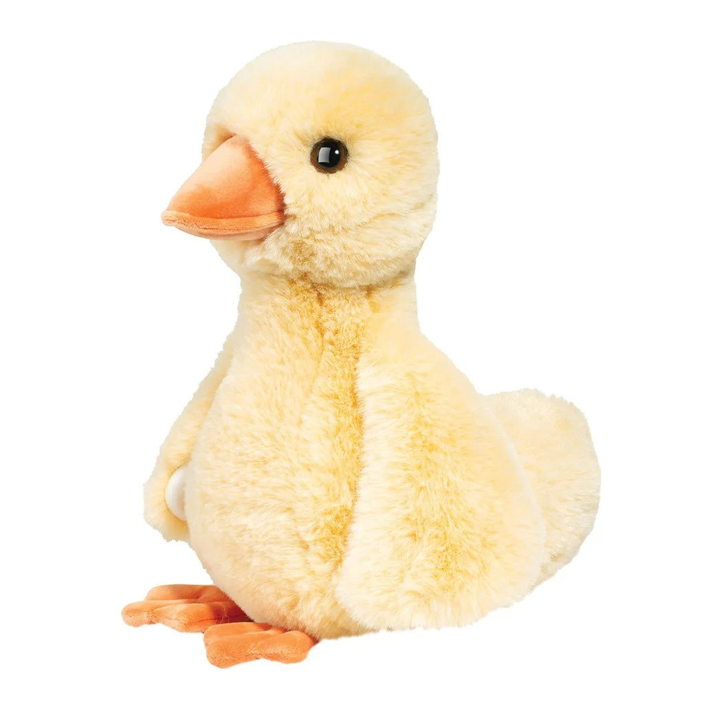 For a quacking good time, call on Dennie, a super cute, super soft duckling. Luxuriously depicted in creamy yellow materials with an ultra-plushy feel that will beg to be squeezed and hugged. Beans in his bottom allow Dennie to sit up.  Dimensions: 11" x 8" x 12". Machine wash cold. Age: 24 months +.