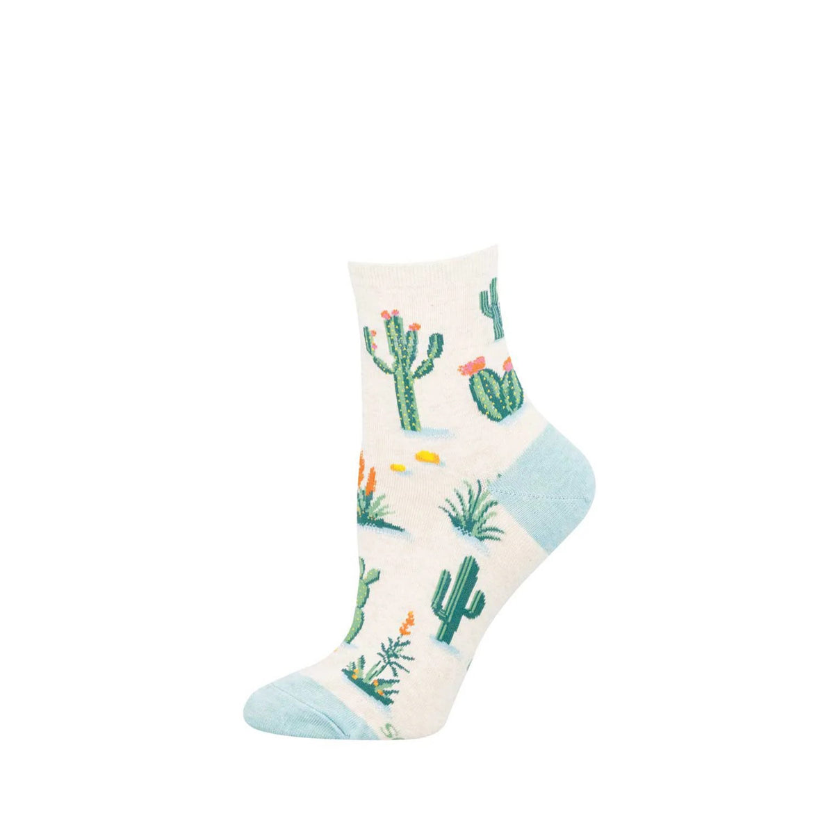 Cactus patterned sock on a white background