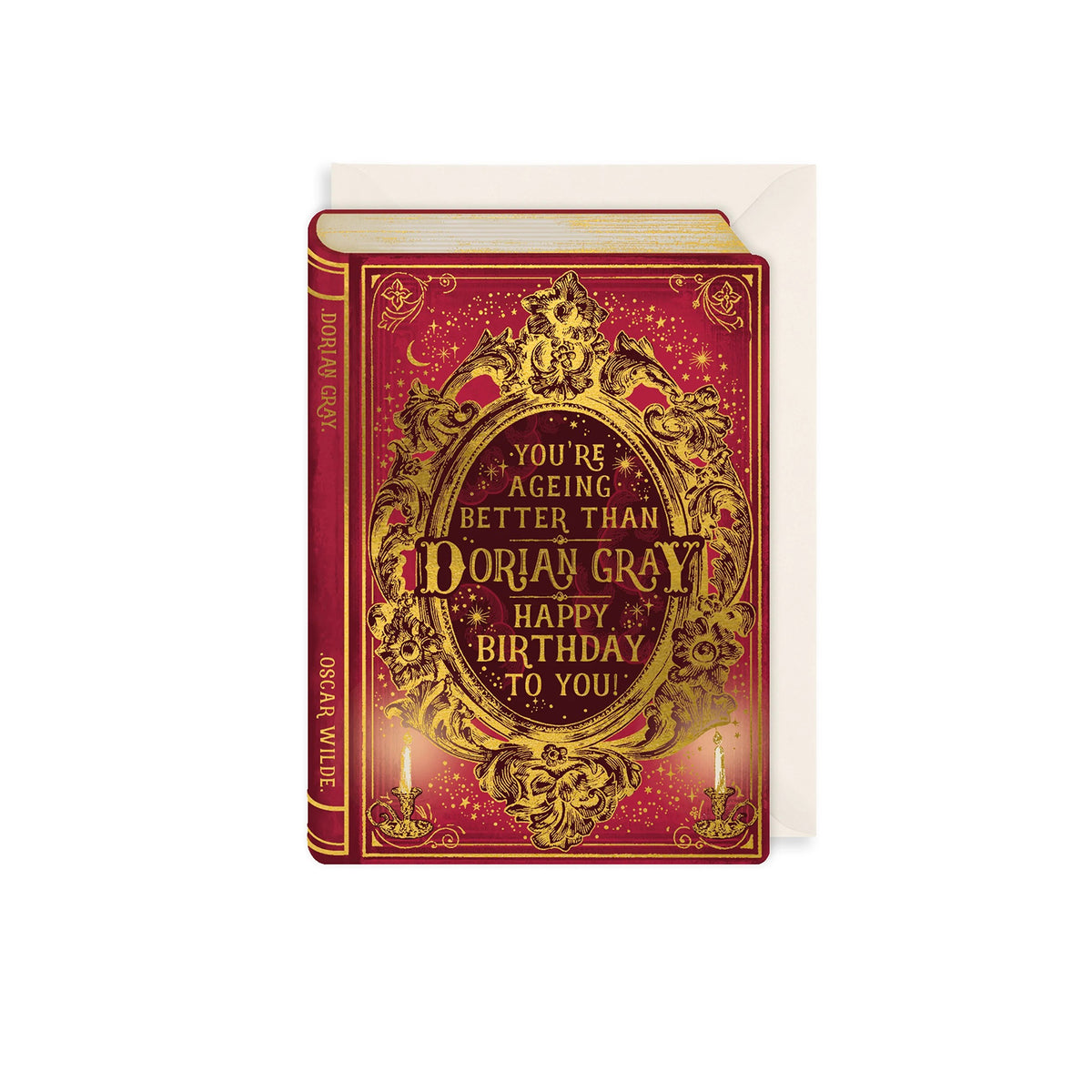 Book-shaped birthday card with ornate design and text on a white background