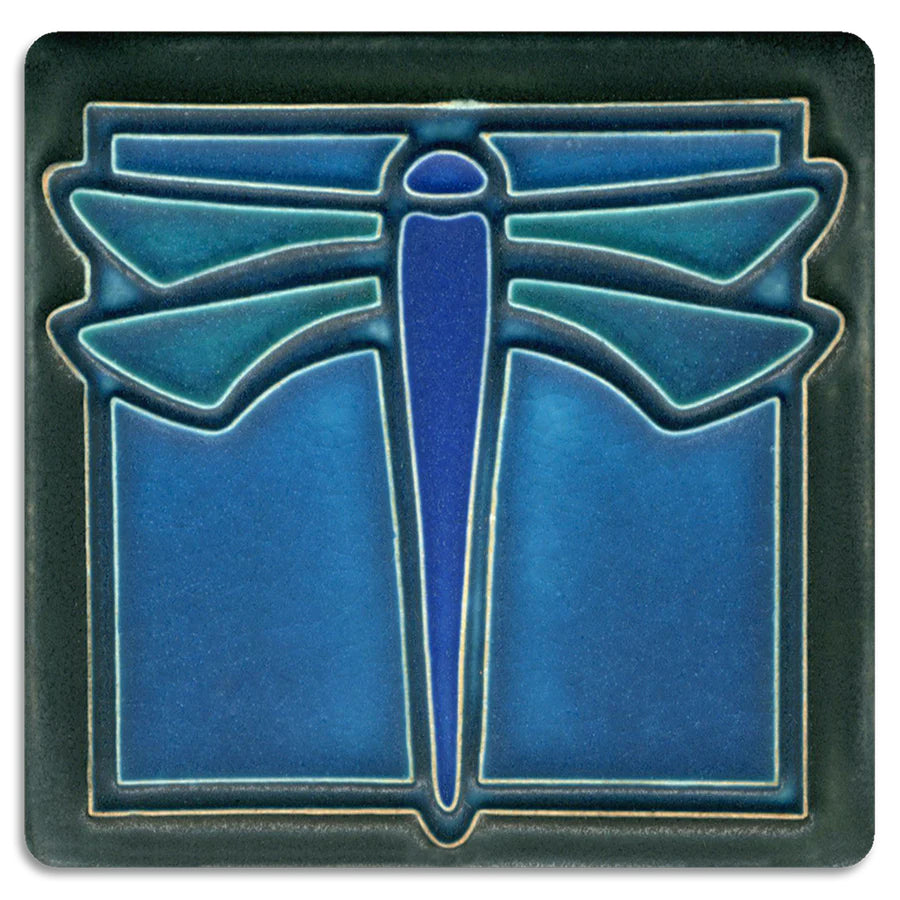  Something about a dragonfly makes us feel like lazy summertime.  Actual Tile Size: Approximately 3 7/8” x 3 7/8”. As each Motawi tile is crafted by hand, dimensions may vary slightly by up to 1/16". Tiles are 5/8" thick and have a notch at the back for hanging.