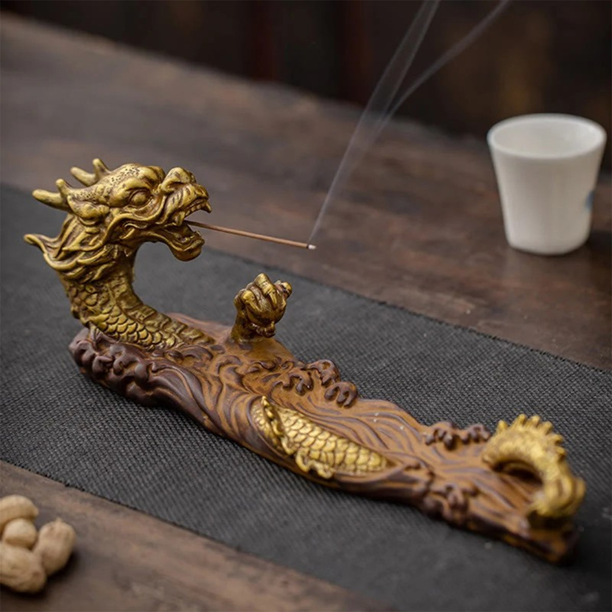 GOLD DRAGON INCENSE STAND