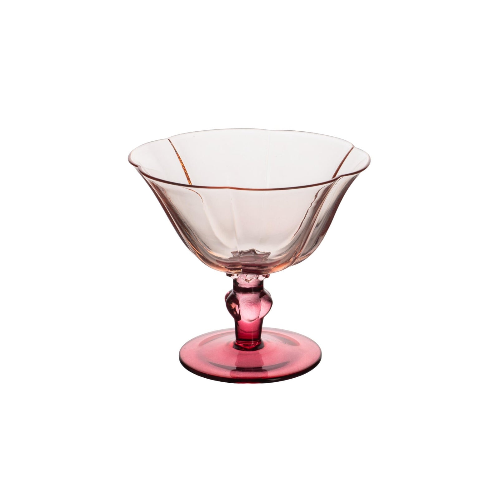 Pink glass dessert bowl or wine glass on a white background