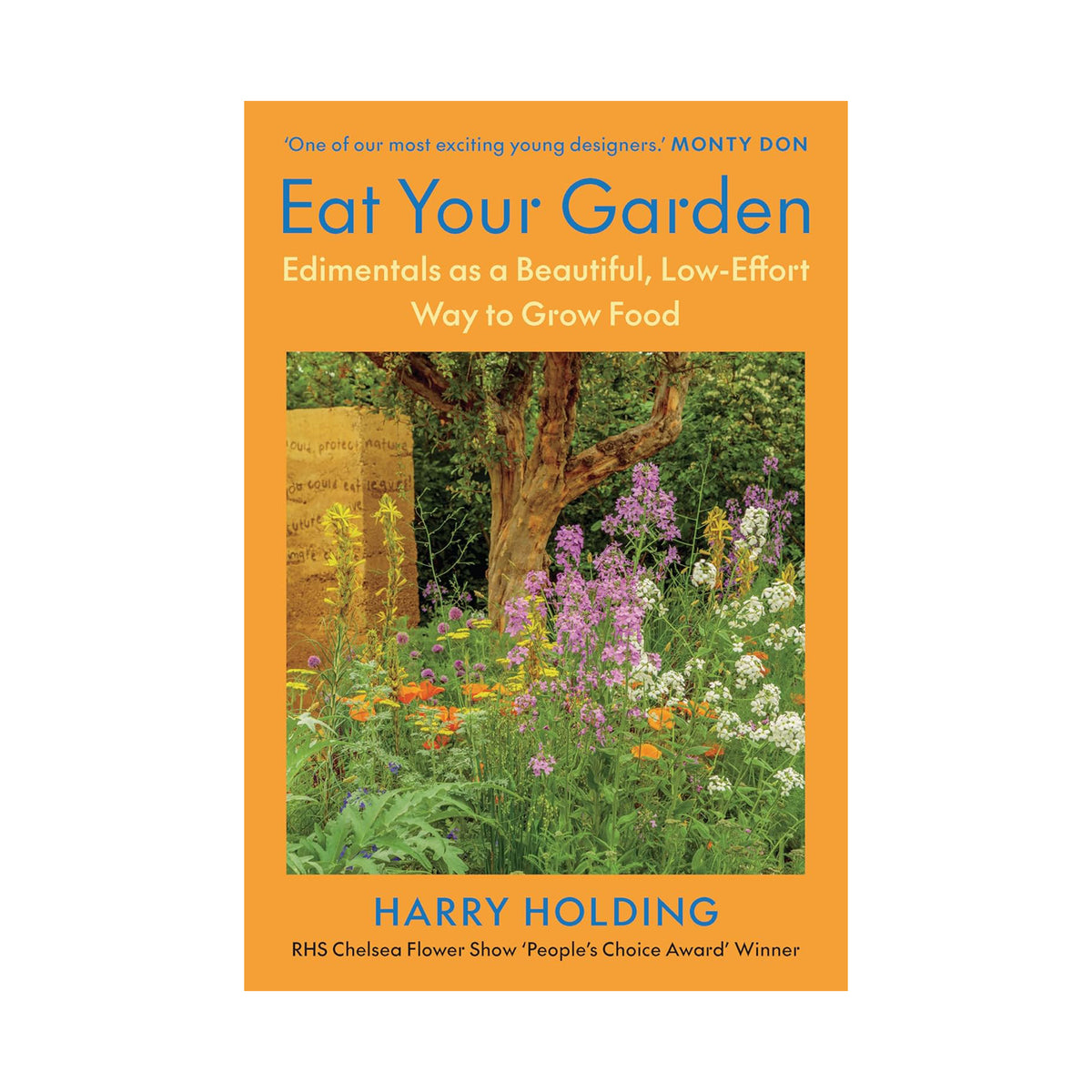Book cover of 'Eat Your Garden' with a garden scene and orange background
