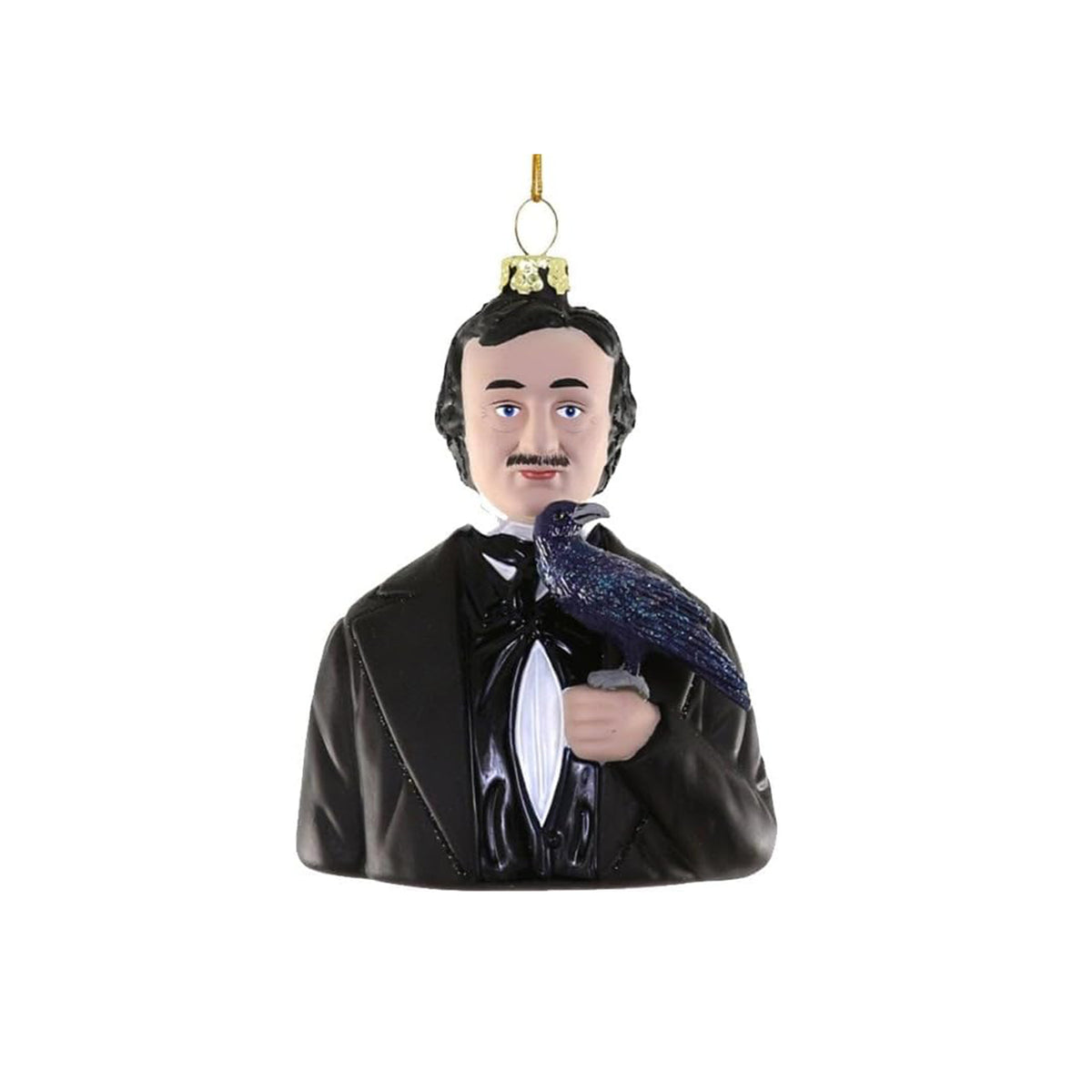 Decorative ornament of a man holding a raven on a white background
