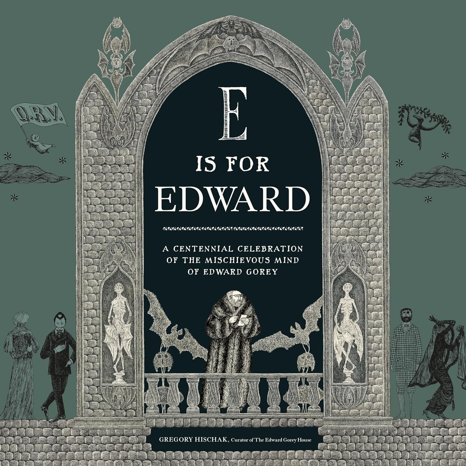 Book cover of 'E is for Edward' with decorative arch and illustrations on a green background
