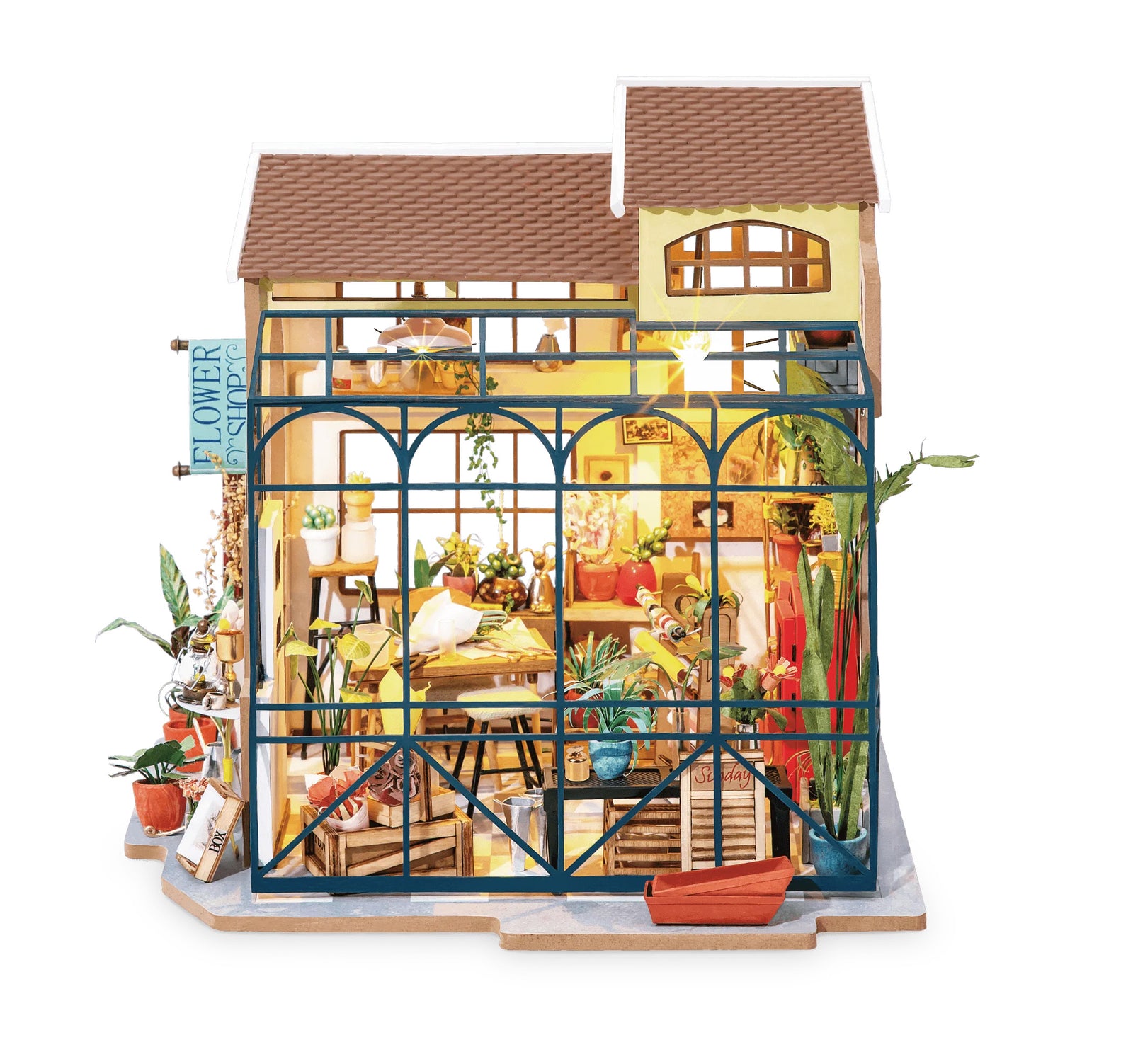 Whether this is your first 3D dollhouse kit, or you want to expand your existing miniature collection, Emily's Flower Shop is perfect for you. This cute florist store will keep you busy as you design and create the perfect little space.  Includes all pieces needed to make the model. Ages 14+.