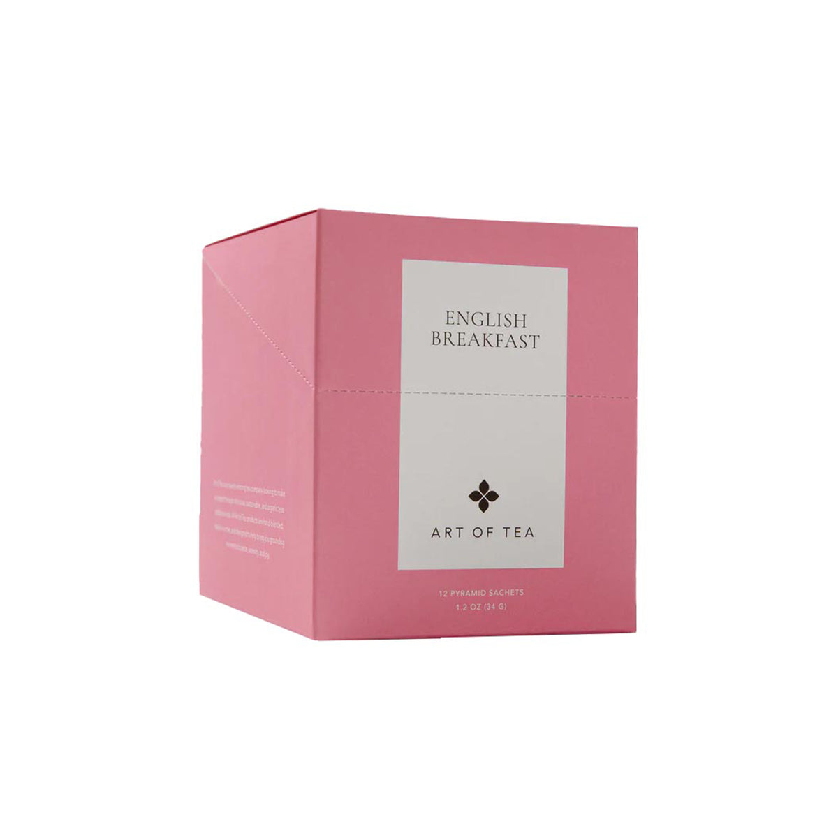Pink box of English Breakfast tea from Art of Tea on a white background
